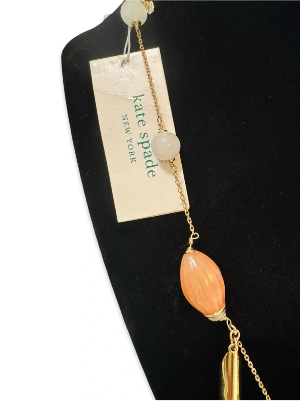 Kate Spade Gold Plated Peach and Yellow Long Pendant Necklace NWT